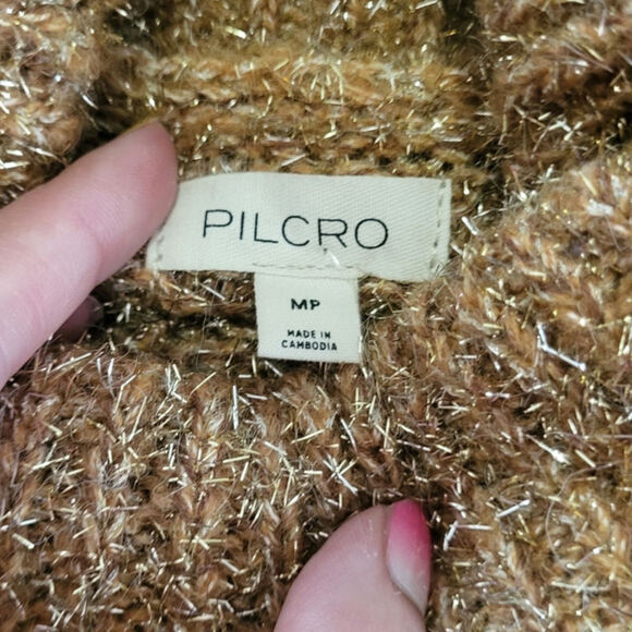 Anthropologie Pilcro Shine Metallic Wool Cable Knit Turtleneck Sweater Size MP - Picture 7 of 8